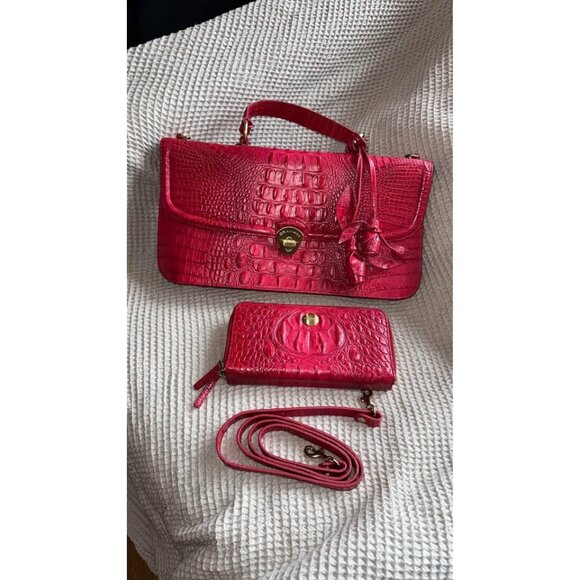 Brahmin Amata Red Croc Embossed Leather Handbag & Wallet. See ALL Photos! - Picture 2 of 10